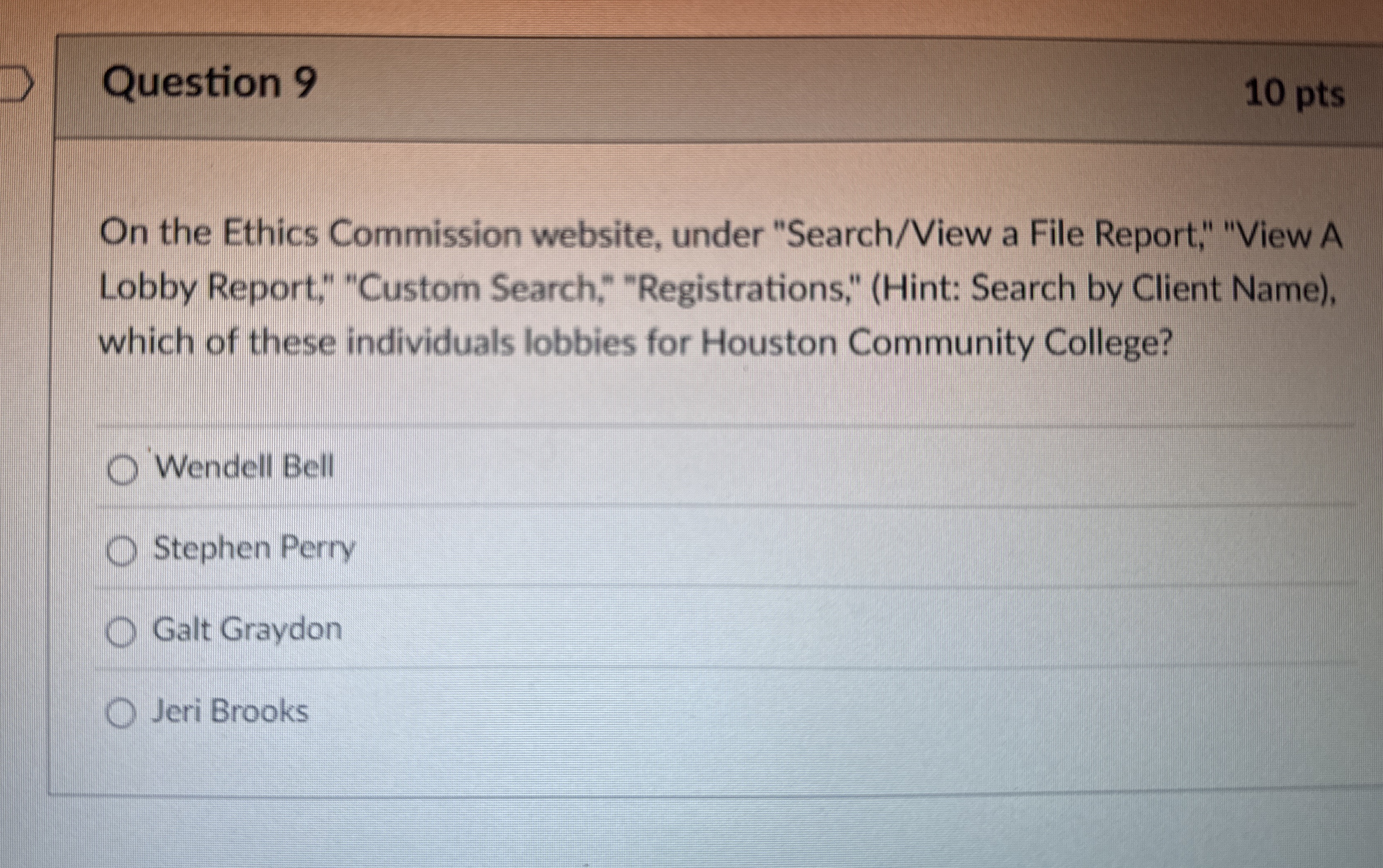 Question 9 On the Ethics Commission website,