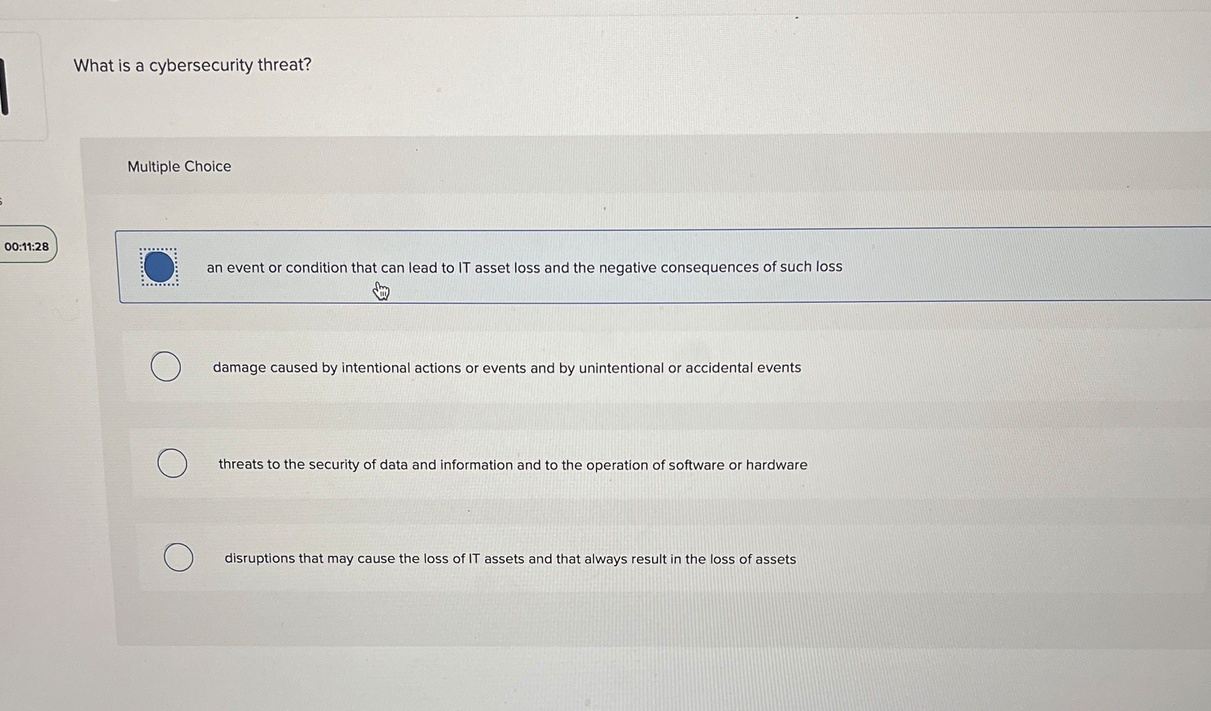 What is a cybersecurity threat? Multiple Choice 0