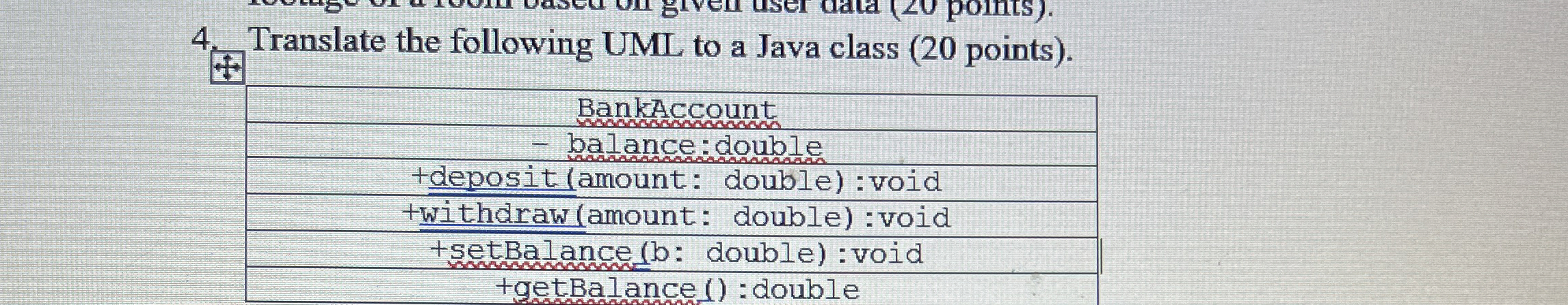 Translate the following UML to a Java class ( 2 0
