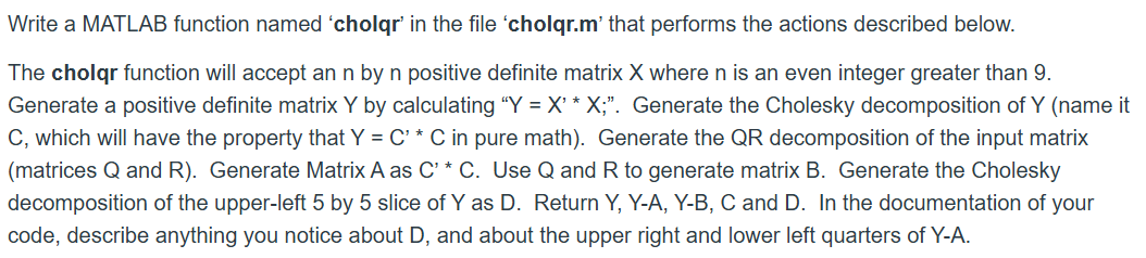 Write a MATLAB function named 'cholqr' in the