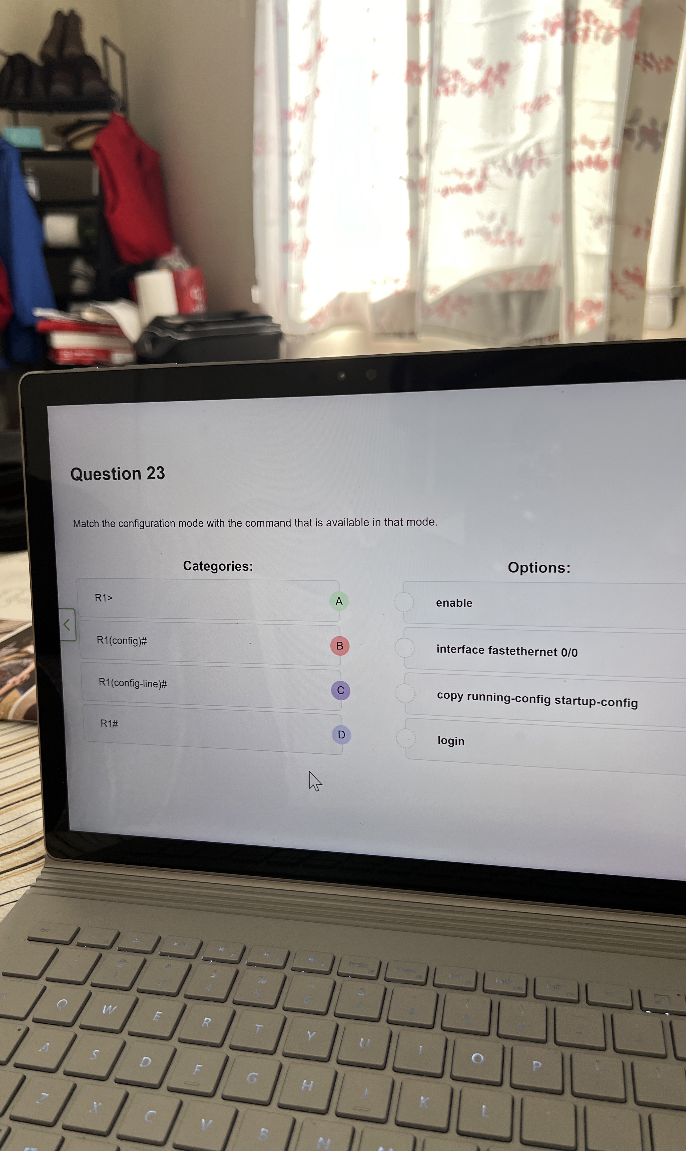 Question 2 3 Match the configuration mode with