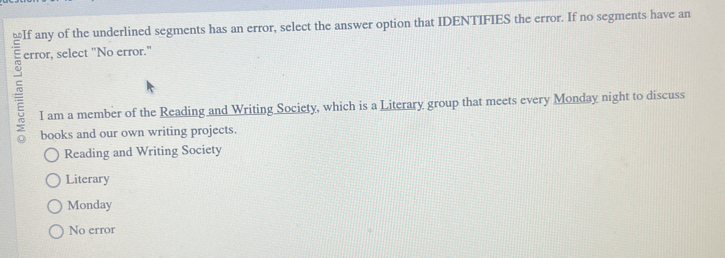 boIf any of the underlined segments has an error,