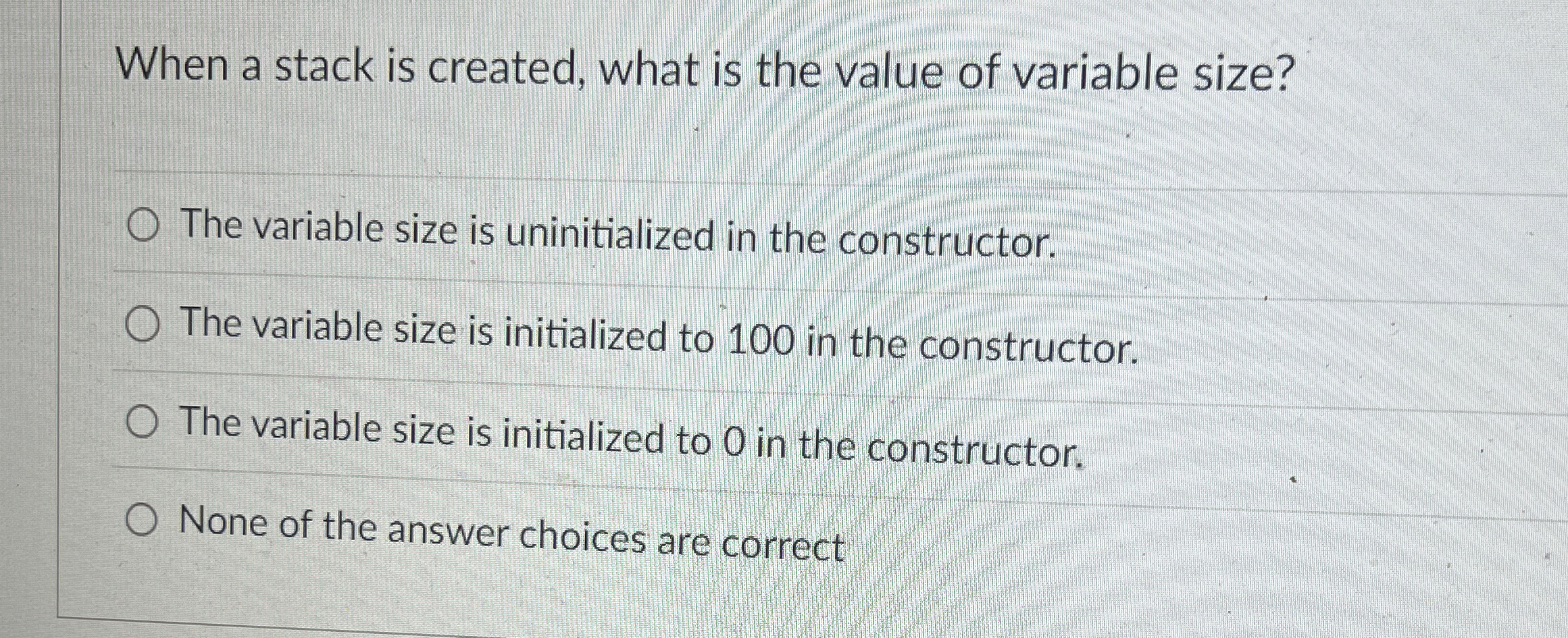 When a stack is created, what is the value of