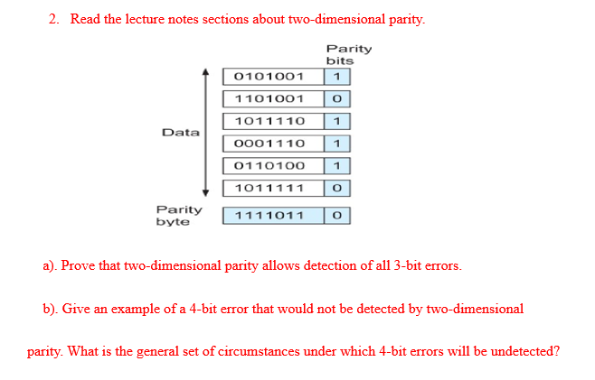 a ) . Prove that two - dimensional parity allows