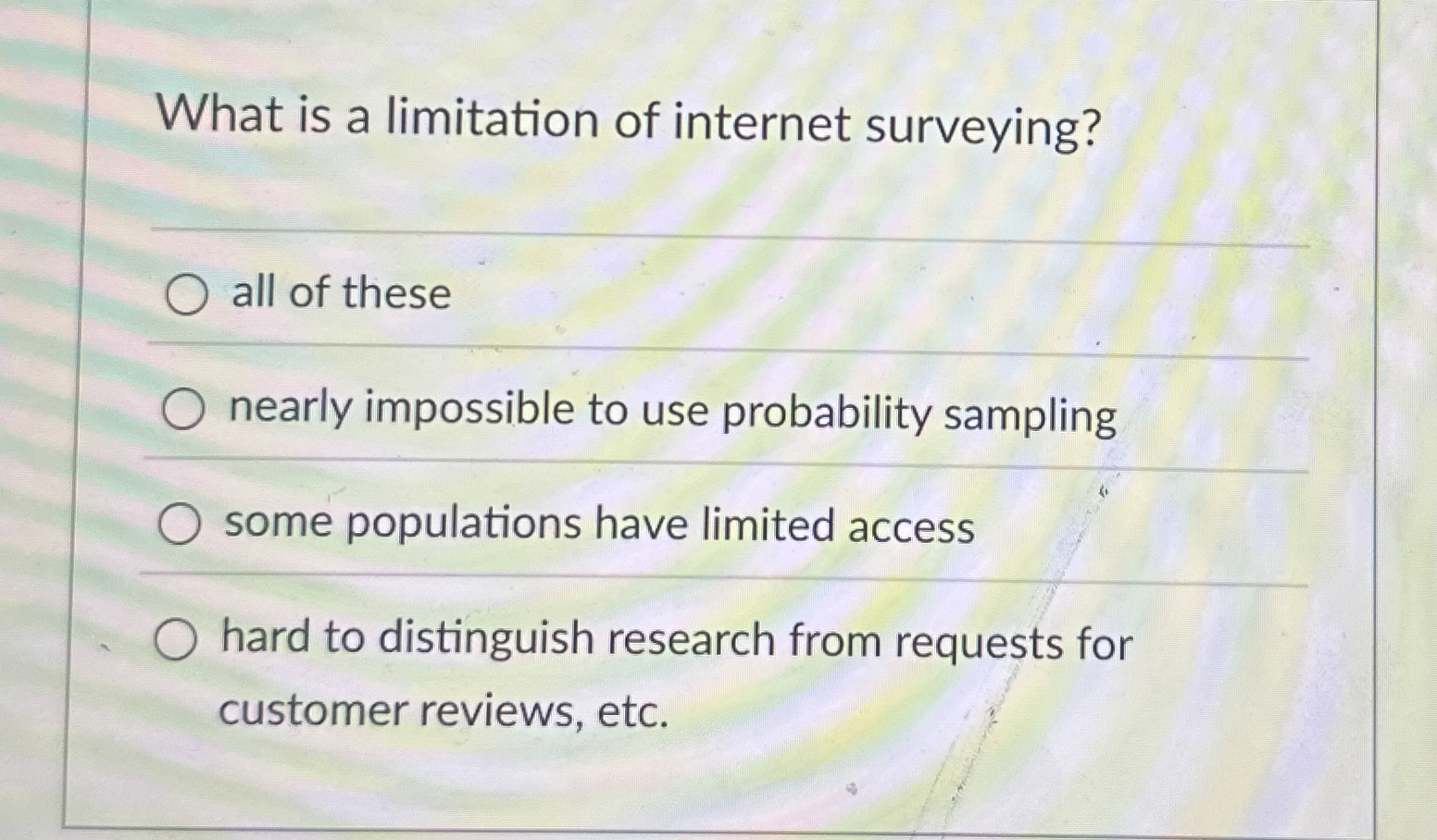 What is a limitation of internet surveying? all