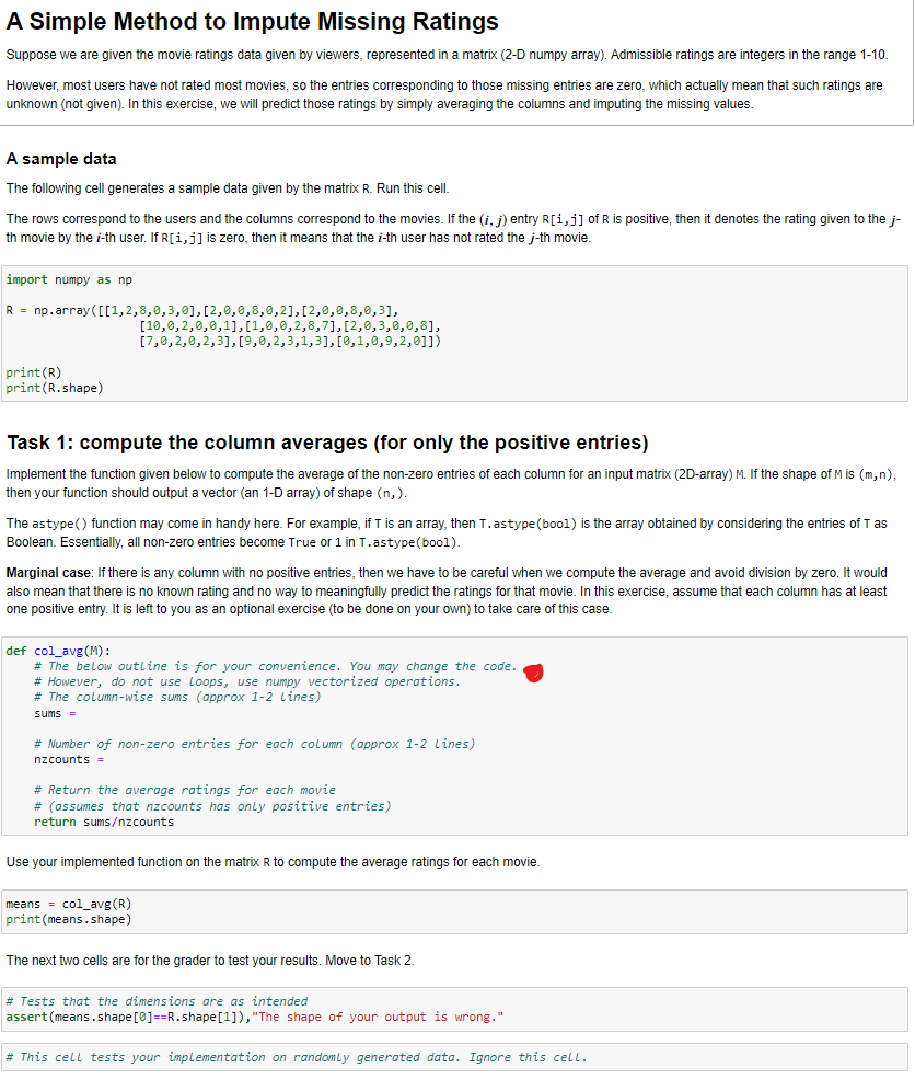 A Simple Method to Impute Missing Ratings Suppose