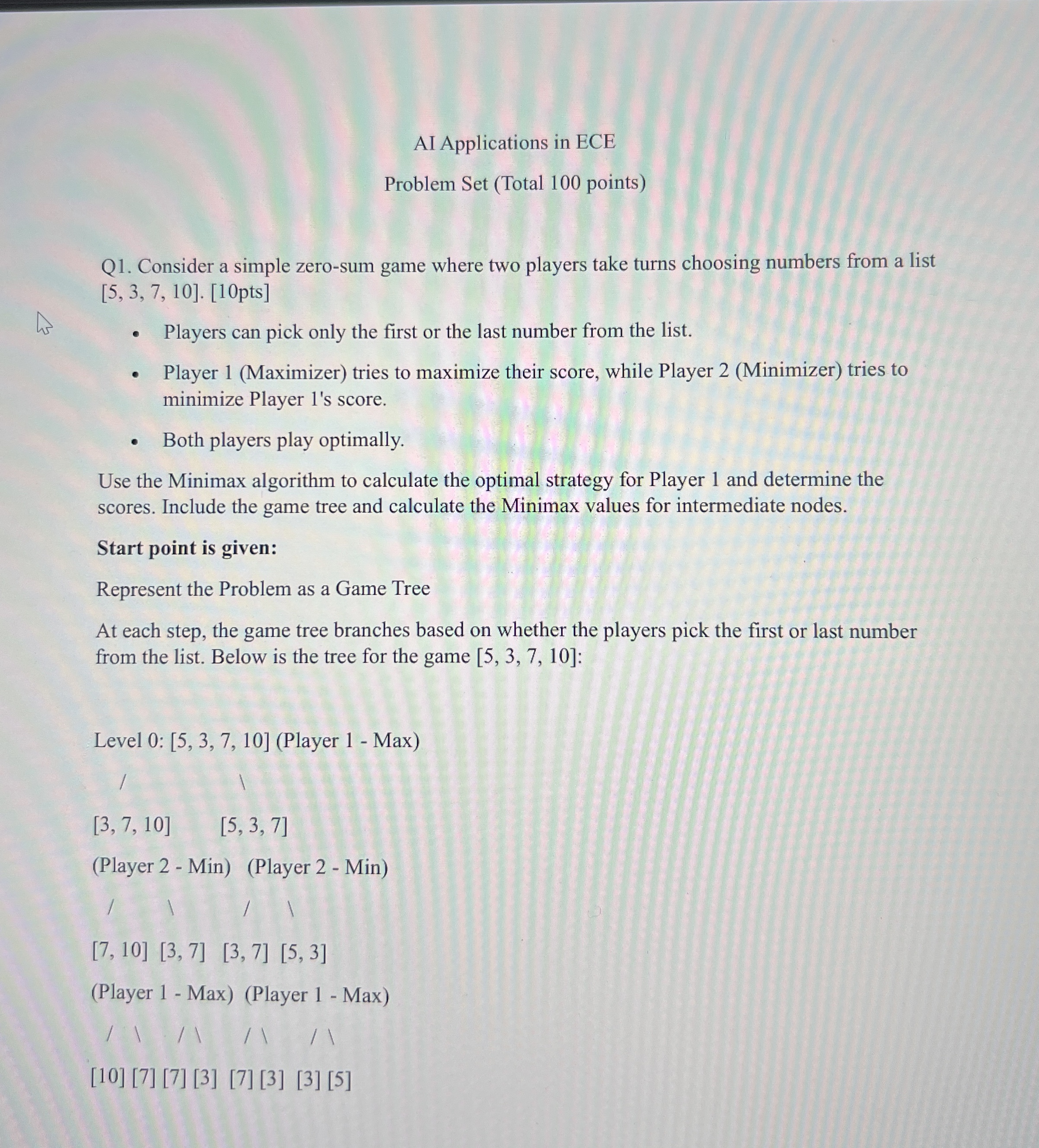 AI Applications in ECE Problem Set ( Total 1 0 0