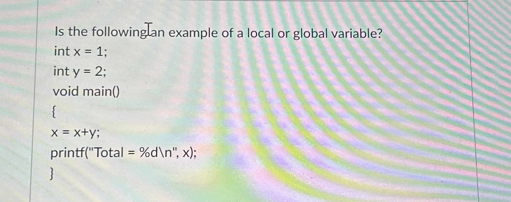 Is the followingtan example of a local or global