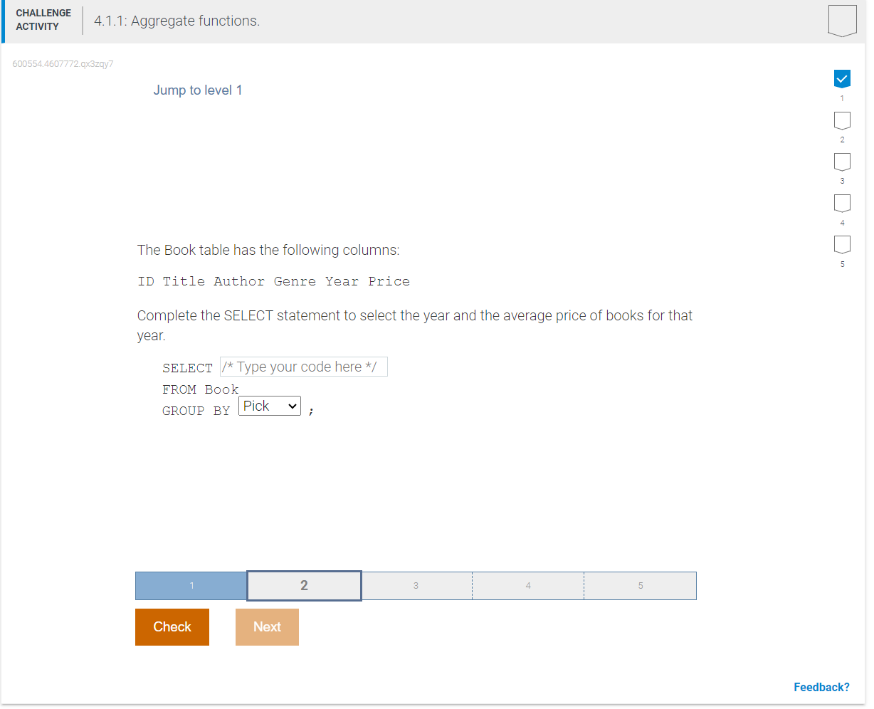 Jump to level 1 The Book table has the following