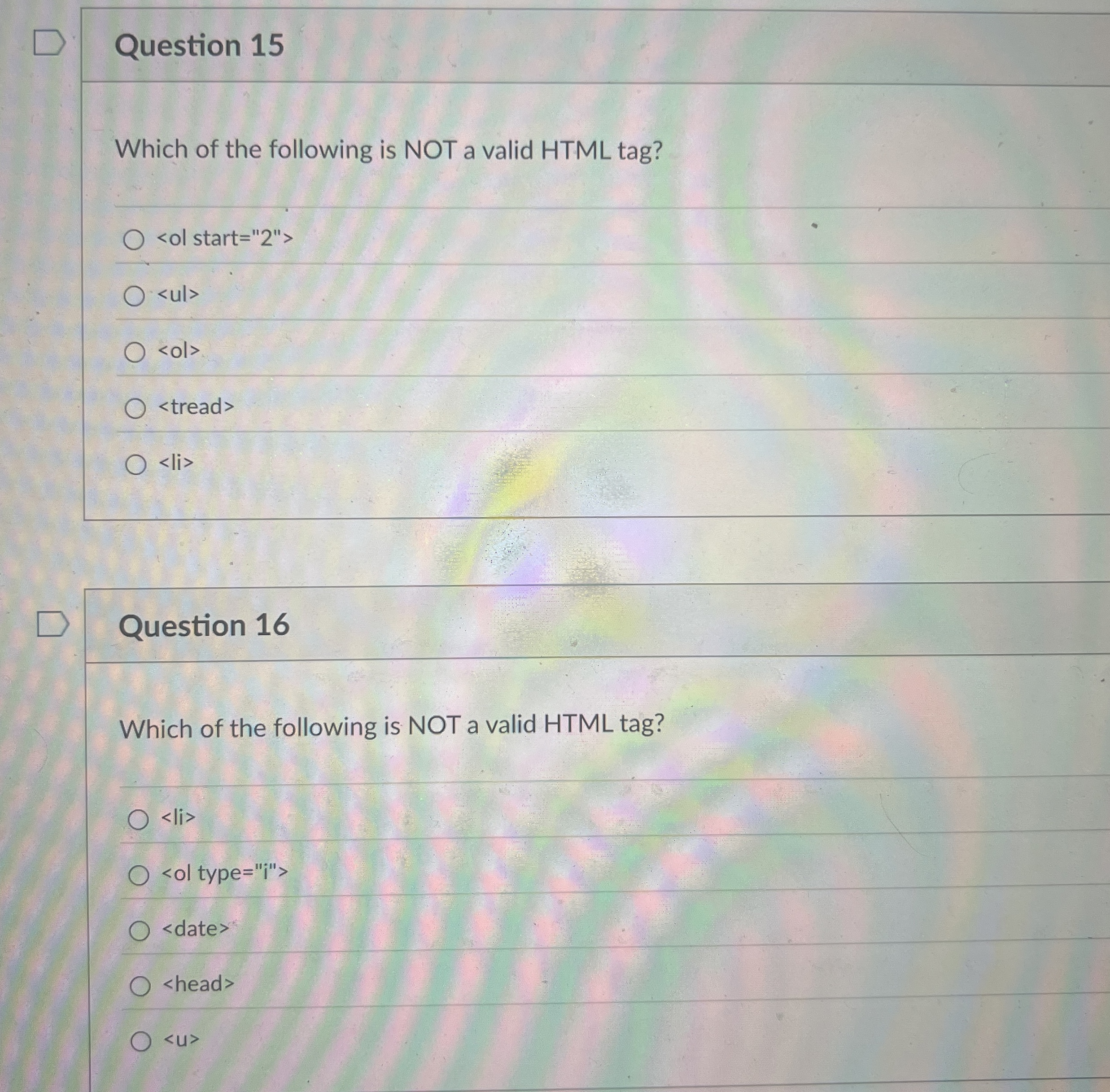 Question 1 5 Which of the following is NOT a