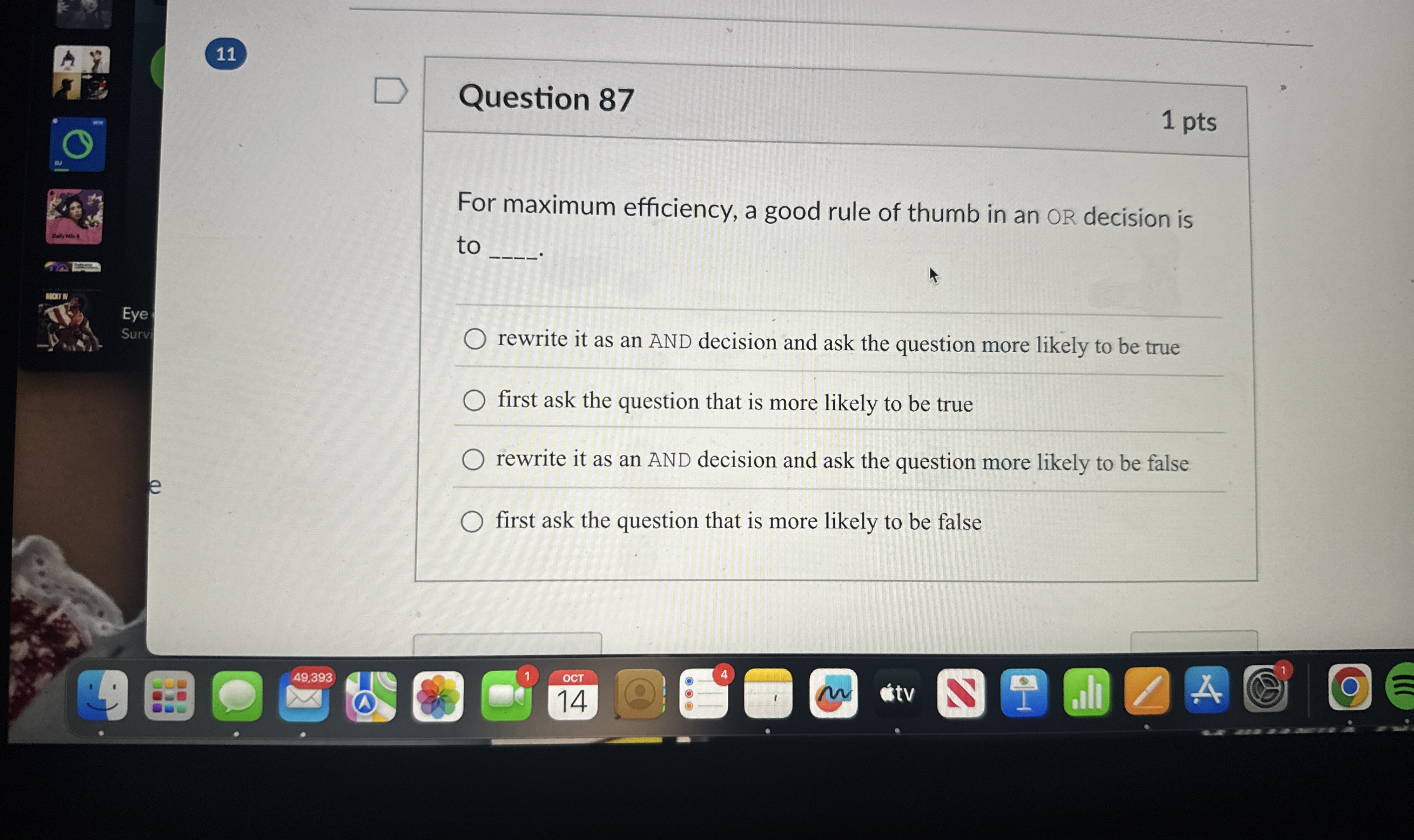 Question 8 7 For maximum efficiency, a good rule