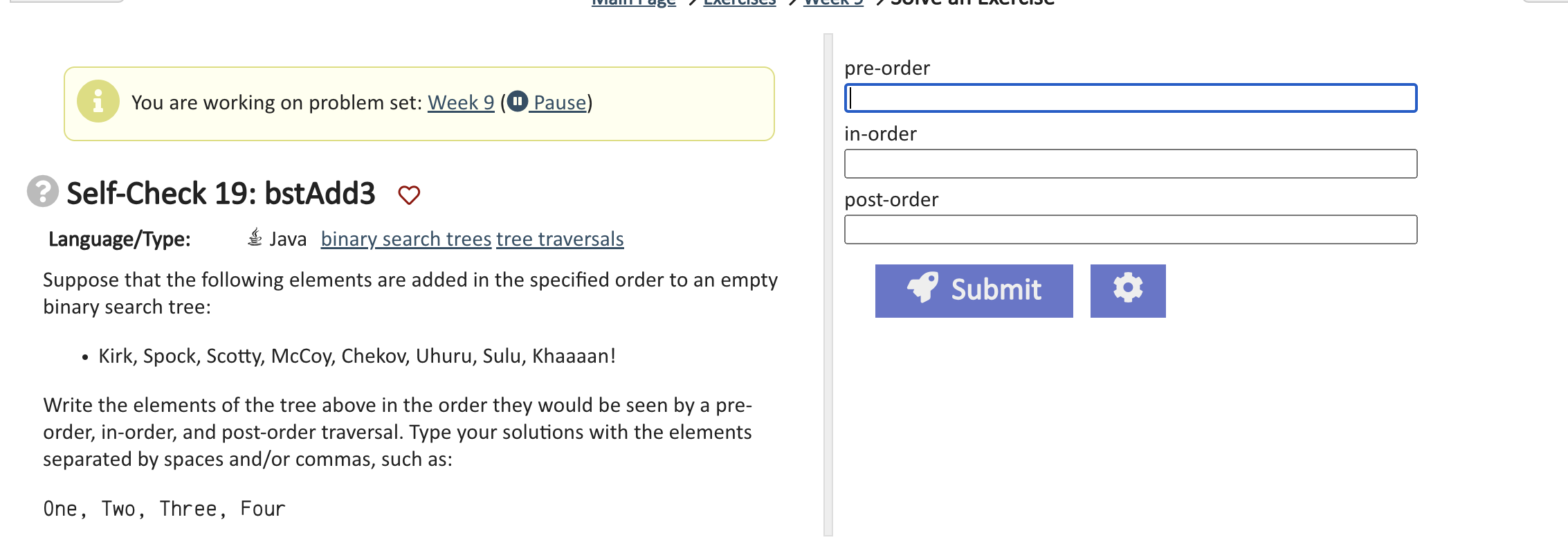 Self - Check 1 9 : bstAdd 3 Language / Type: Java