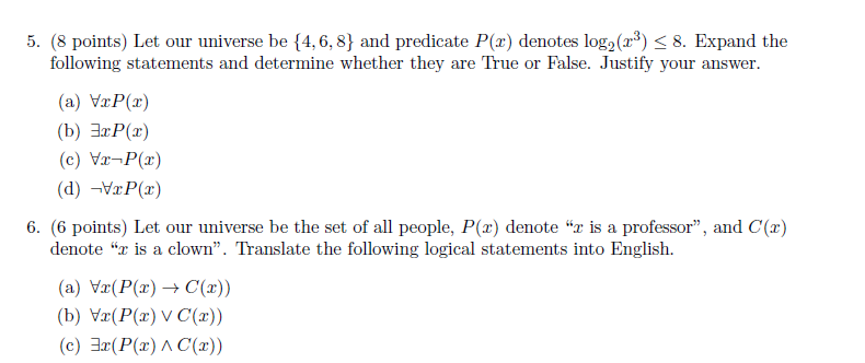 ( 8 points ) Let our universe be { 4 , 6 , 8 }