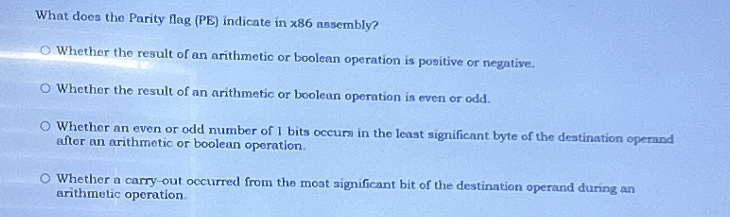 What does tho Parity flag ( PE ) indicate in 8 6