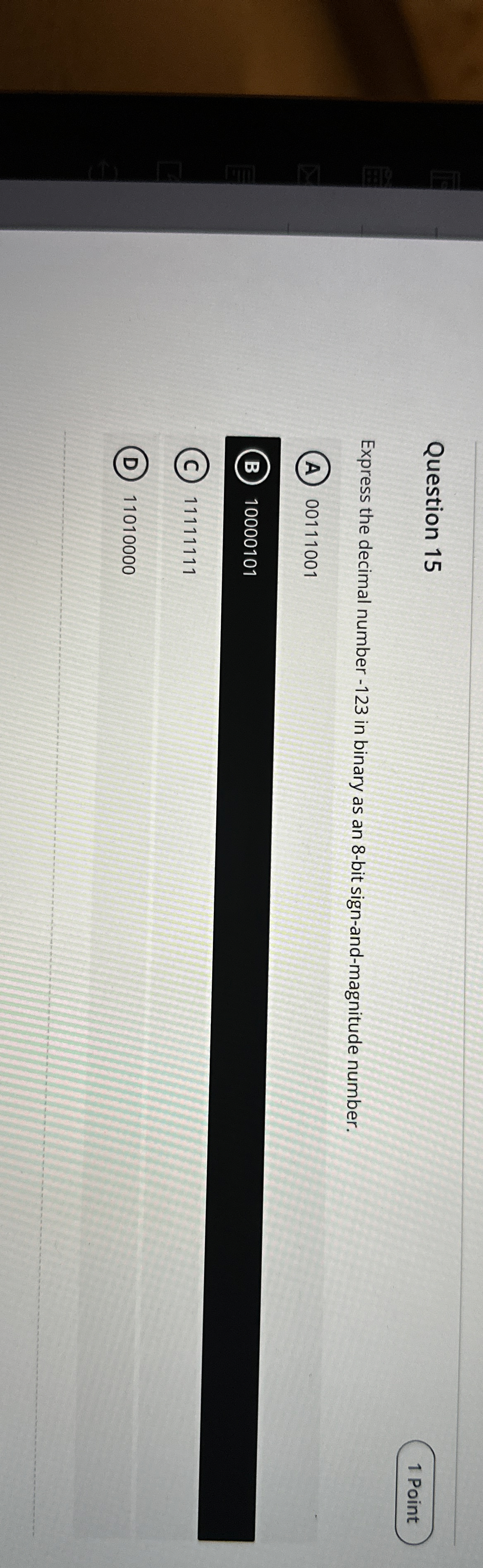 Question 1 5 1 Point Express the decimal number -