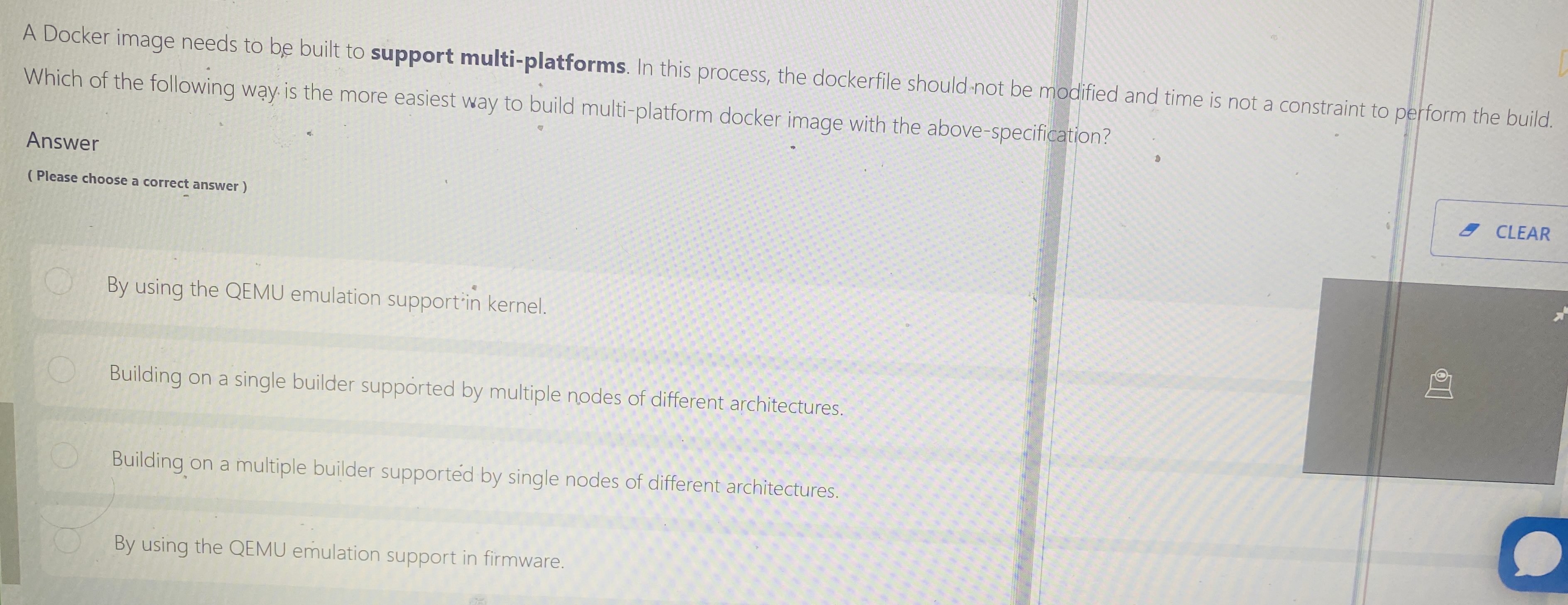  A Docker image needs to be built to support multi-platforms. In
