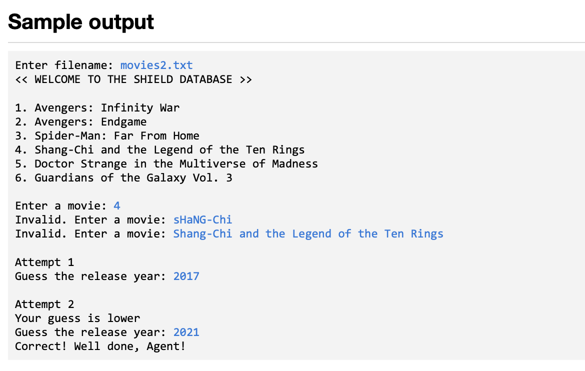 Prompt the user to enter the name of a movie.