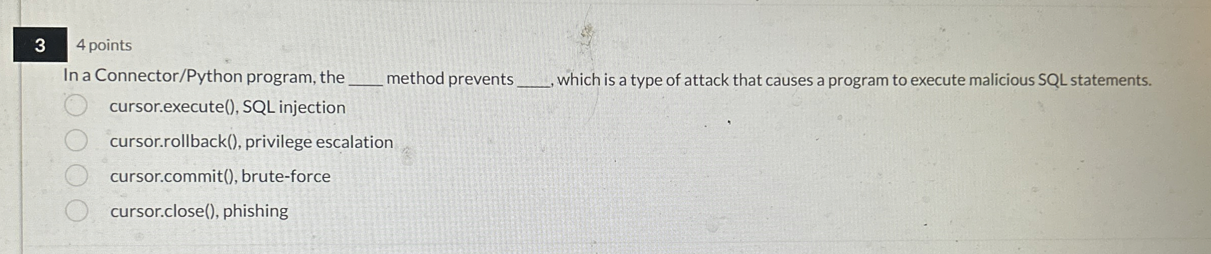 3 4 points In a Connector / Python program, the