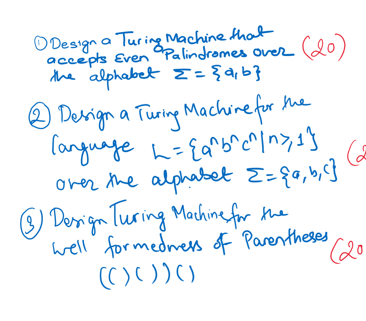 ( 1 ) Design a Turing Machine that accepts Even