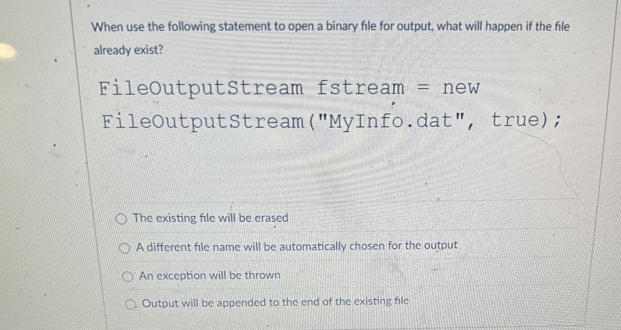 When use the following statement to open a binary