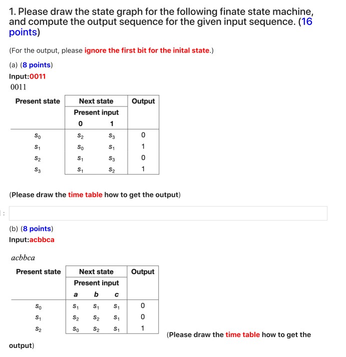 1 . Please draw the state graph for the following