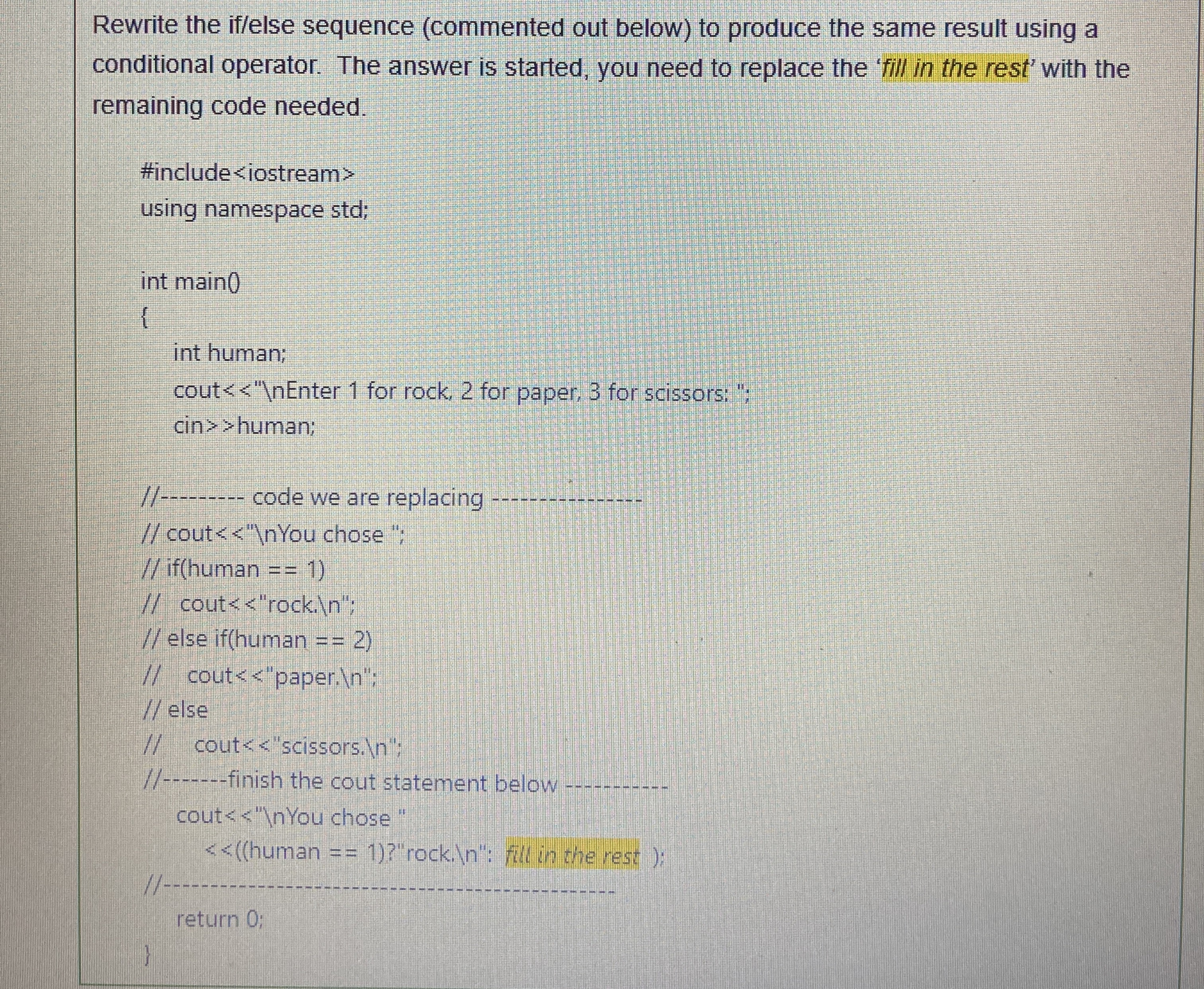 Rewrite the if / else sequence ( commented out