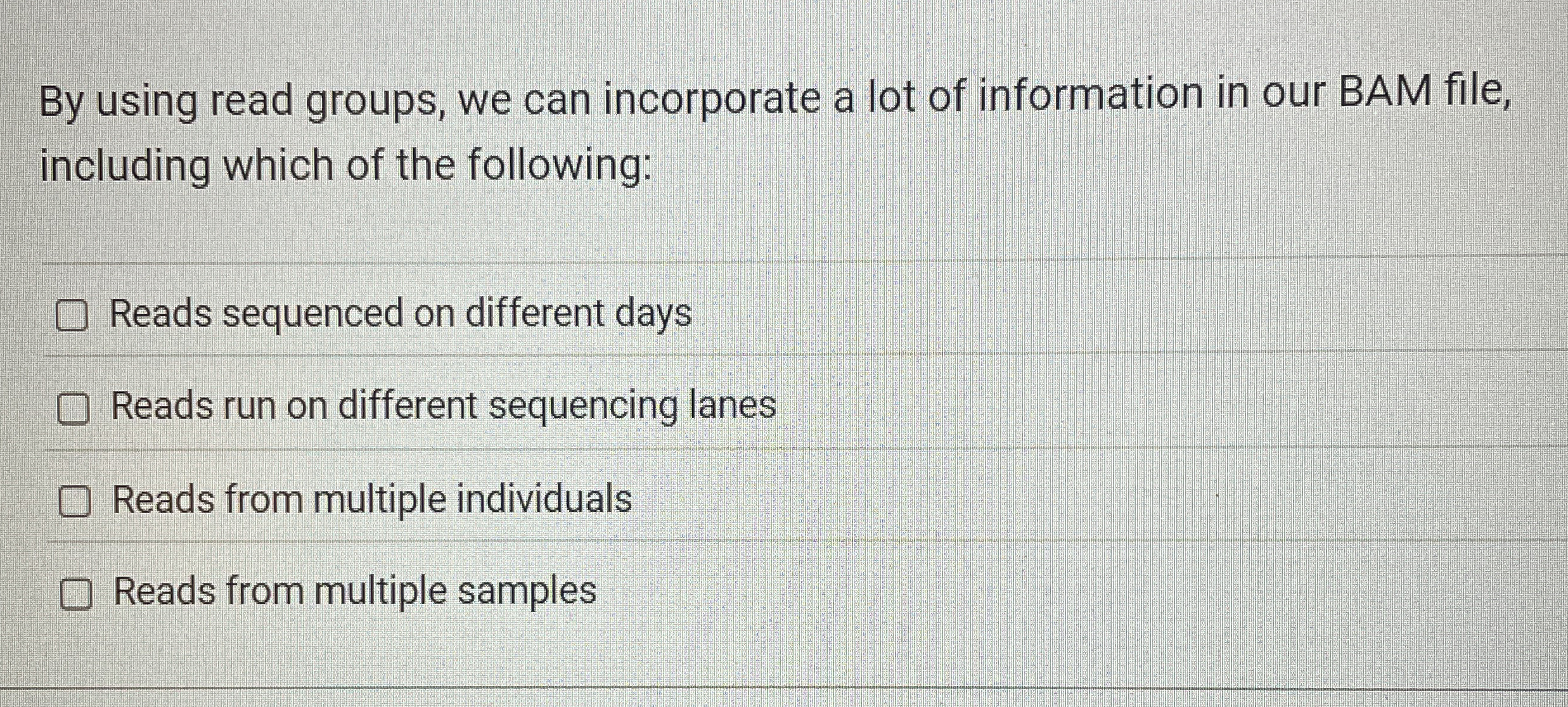 By using read groups, we can incorporate a lot of