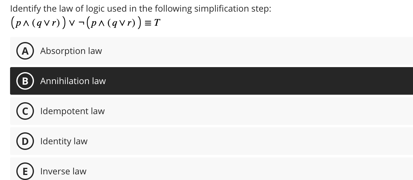 solveIdentify the law of logic used in the