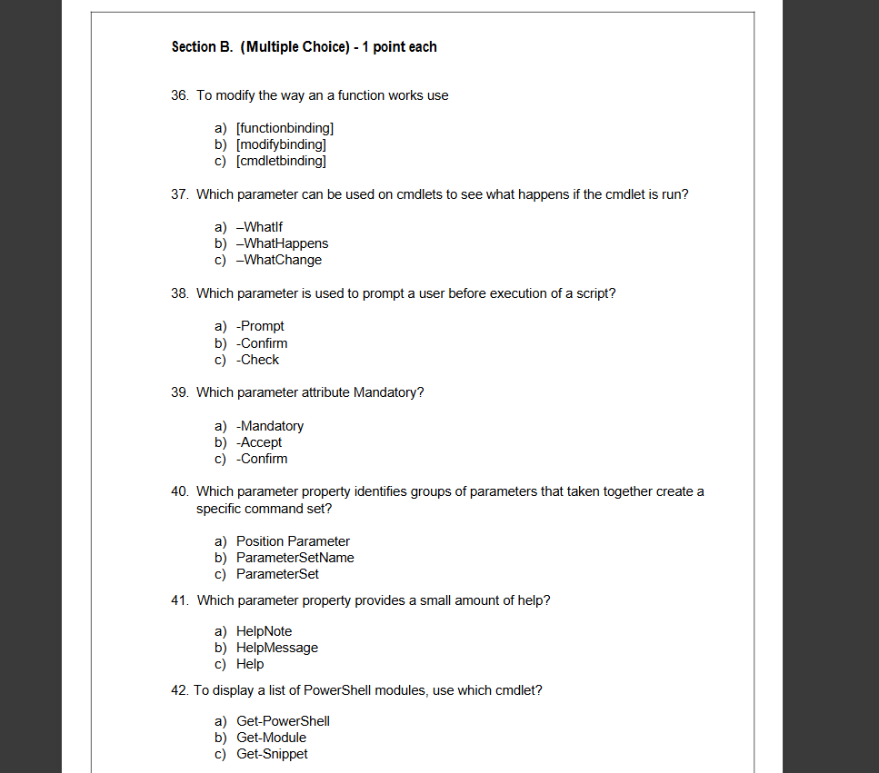 Section B . ( Multiple Choice ) - 1 point each 3