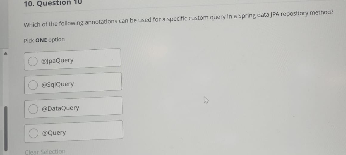 Question 1 0 Which of the following annotations