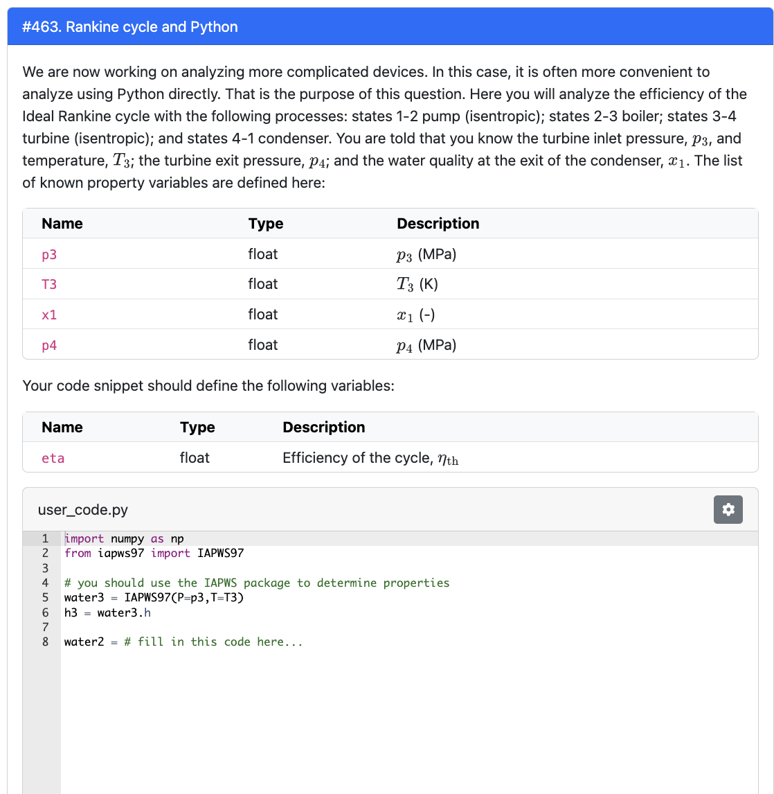 # 4 6 3 . Rankine cycle and Python We are now