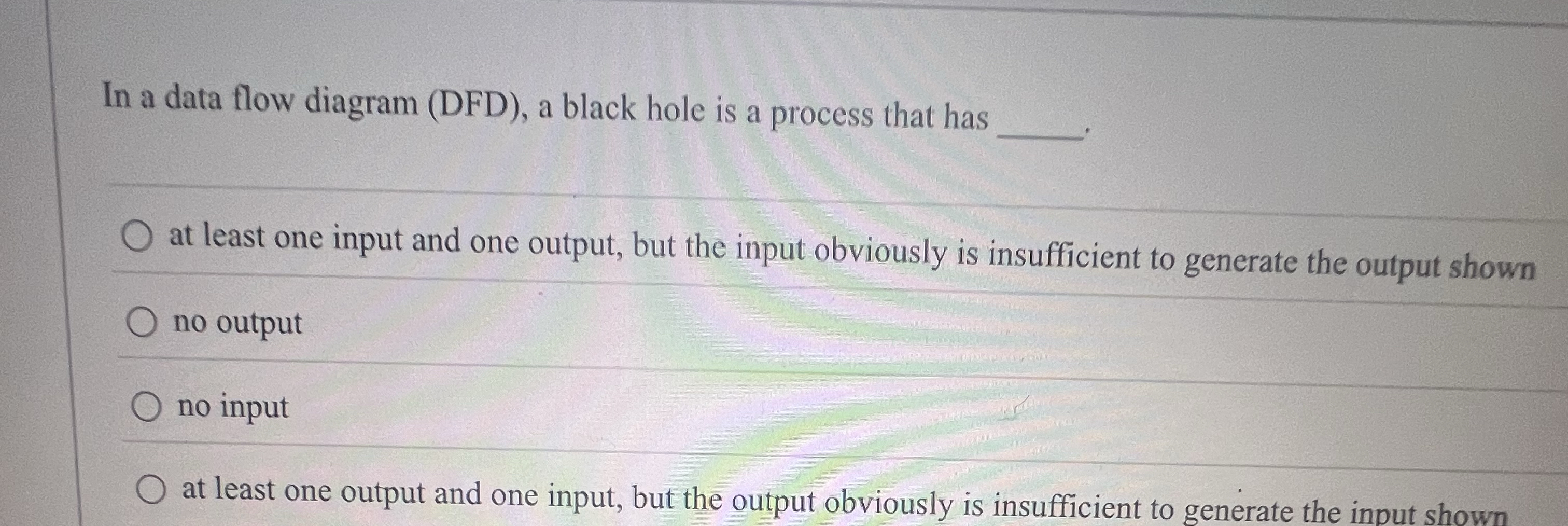 In a data flow diagram ( DFD ) , a black hole is