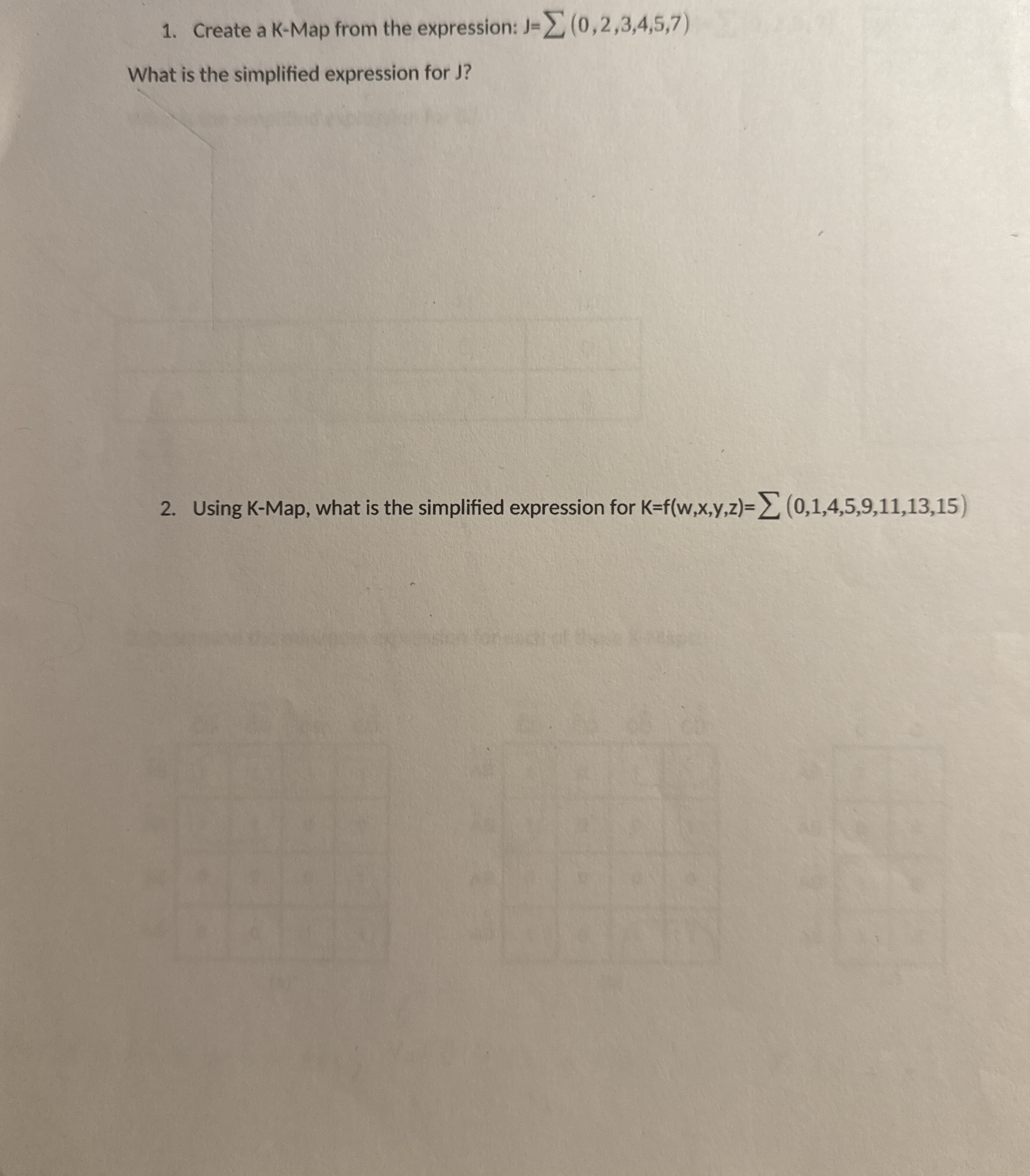 Create a K - Map from the expression: J = ? ? ( 0