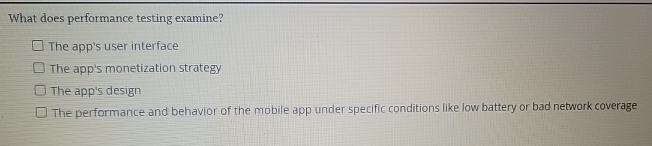 What does performance testing examine? The app's