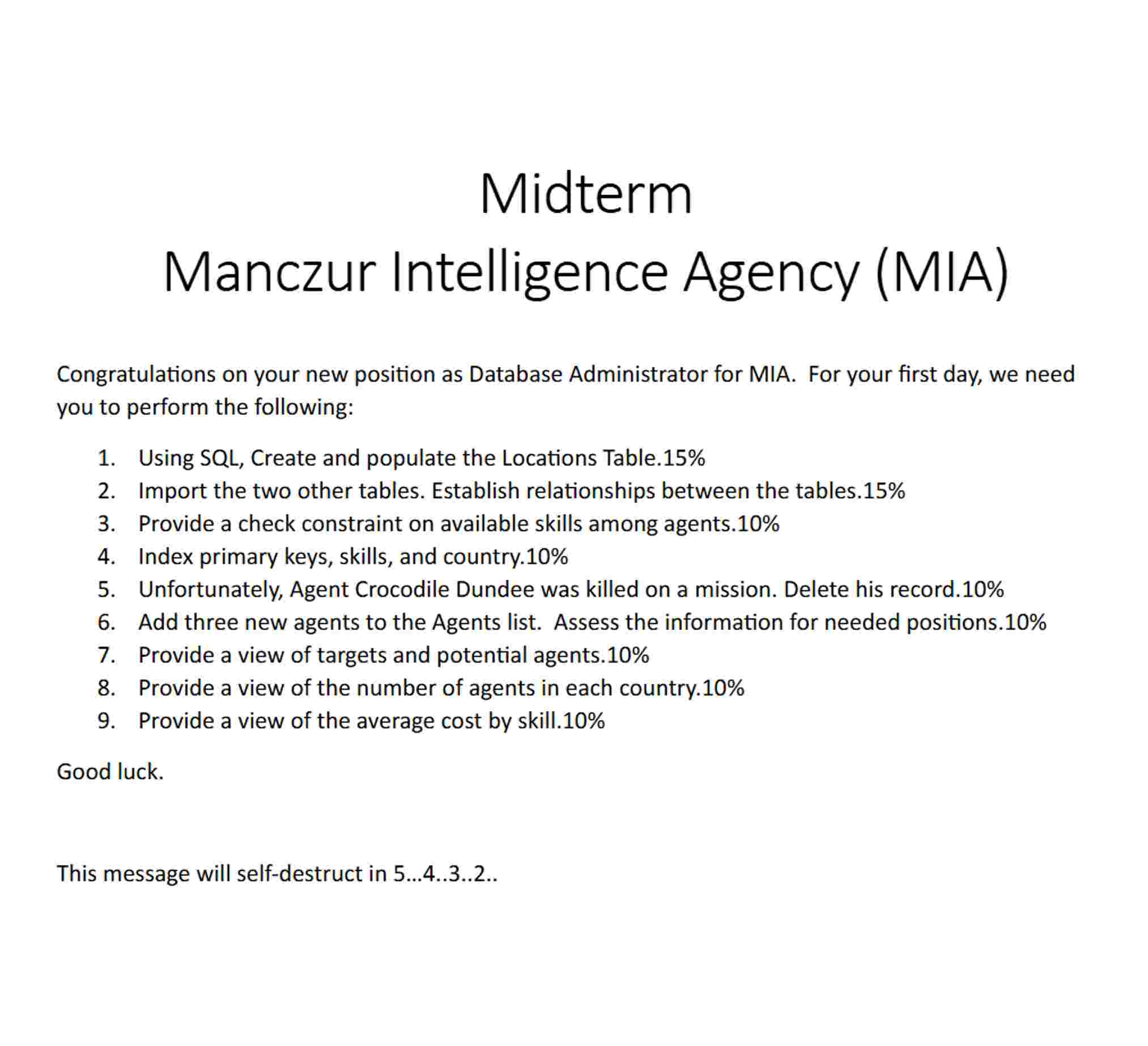 Midterm Manczur Intelligence Agency ( MIA )