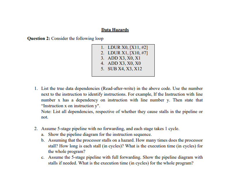 Data Hazards Question 2 : Consider the following