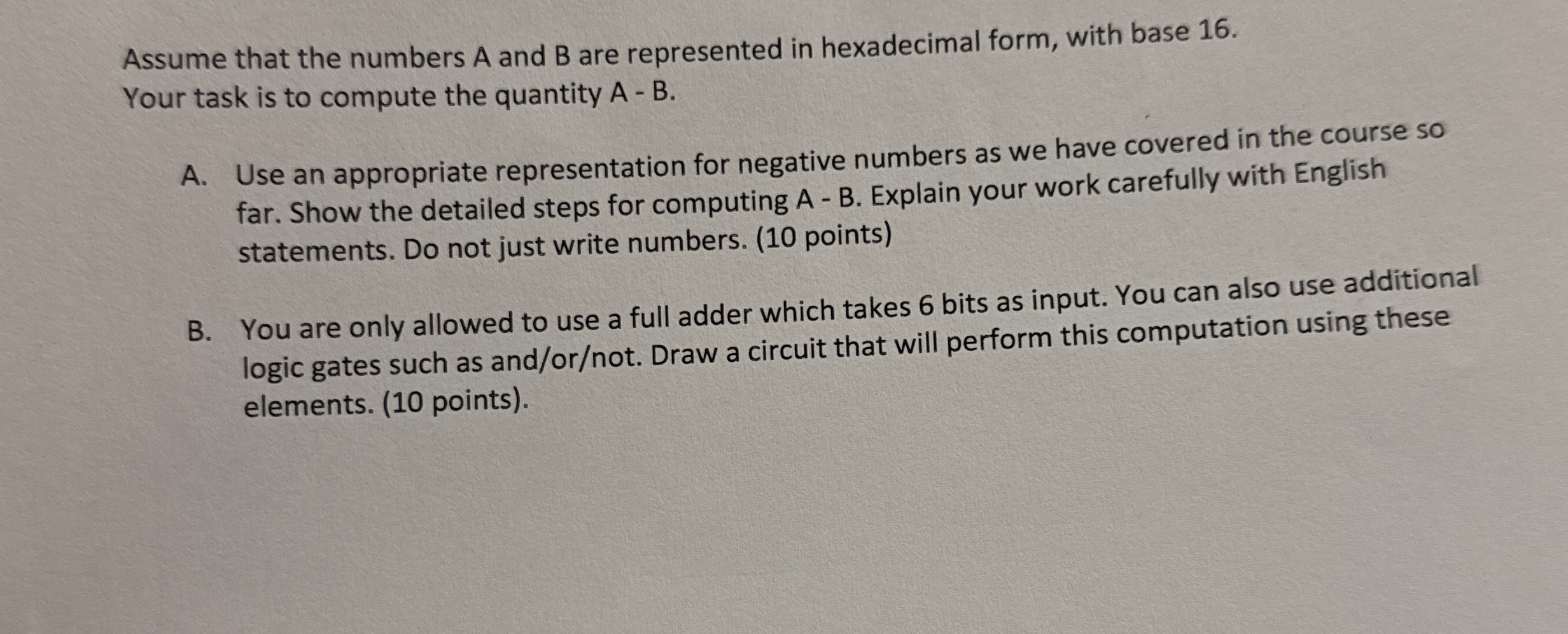 Assume that the numbers A and B are represented