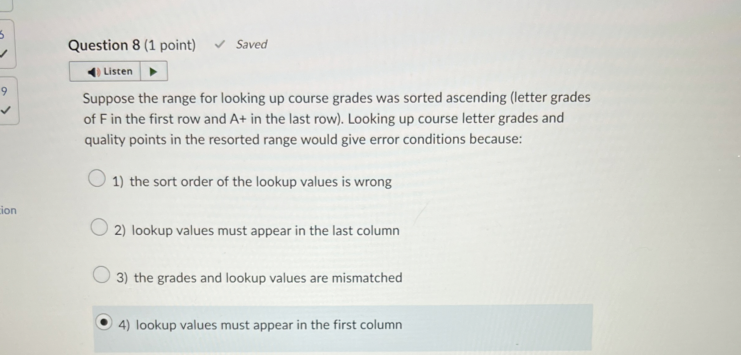 Question 8 ( 1 point ) Saved Suppose the range