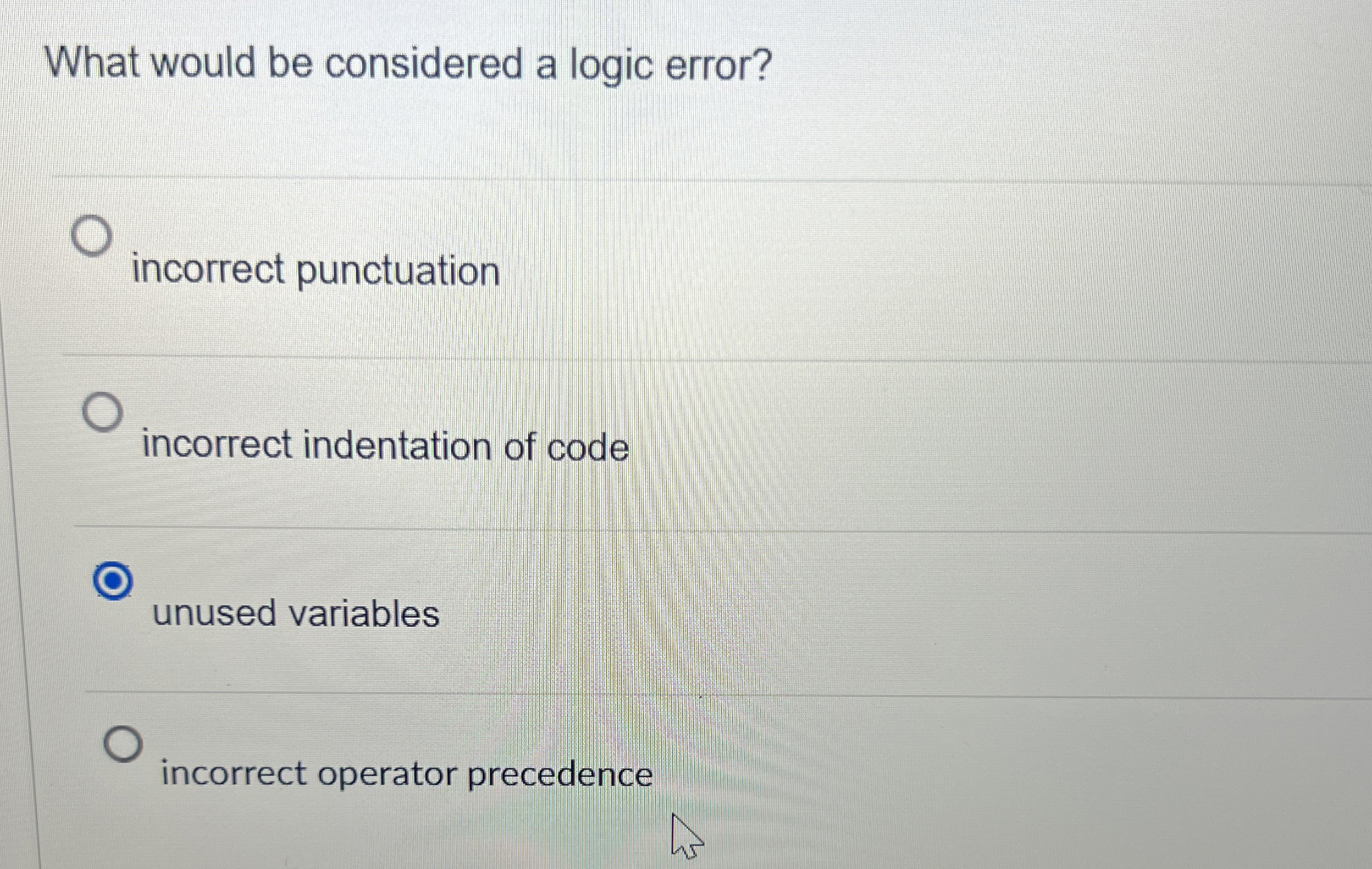 What would be considered a logic error? incorrect