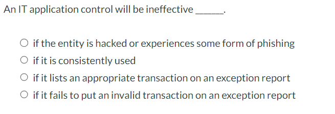 An IT application control will be ineffective if