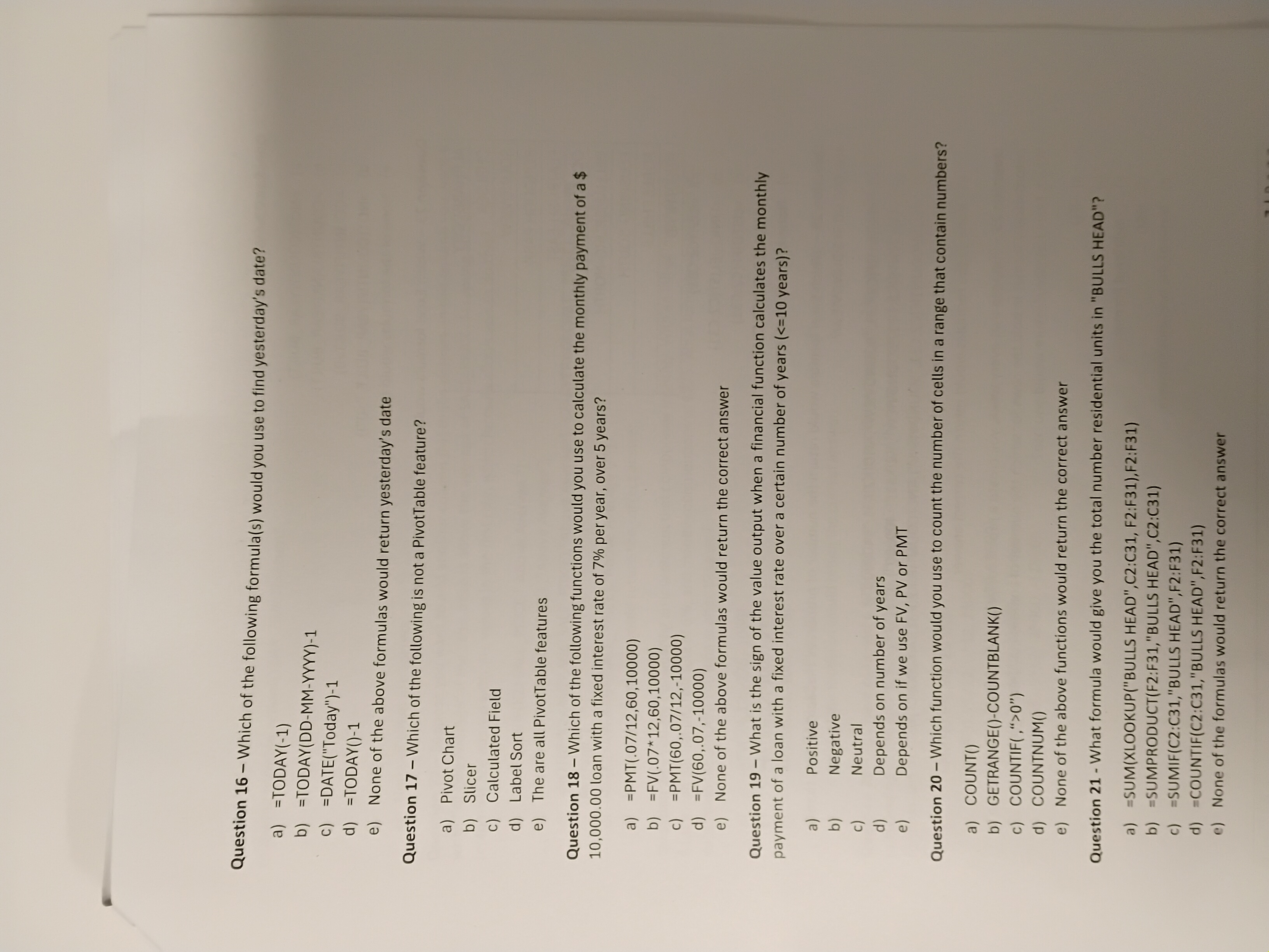 Question 1 6 - Which of the following formula ( s