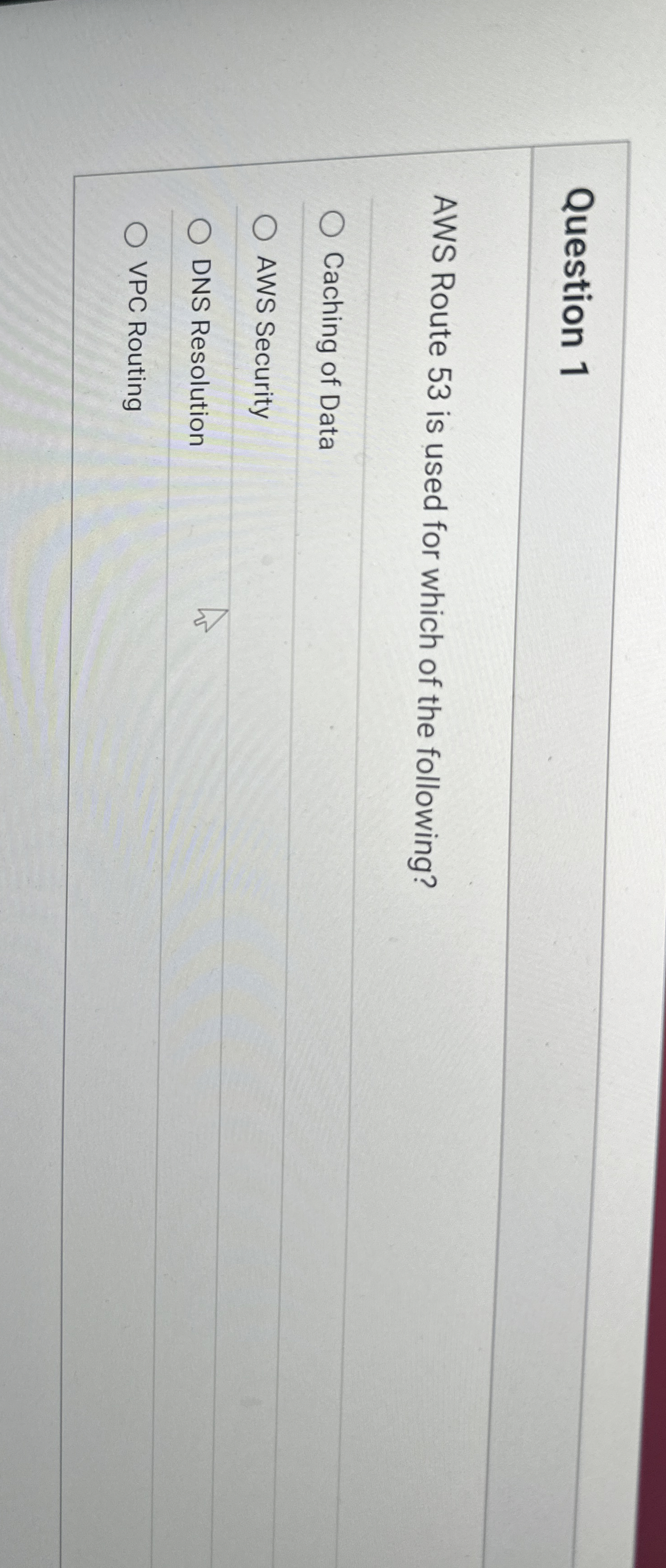 Question 1 AWS Route 5 3 is used for which of the