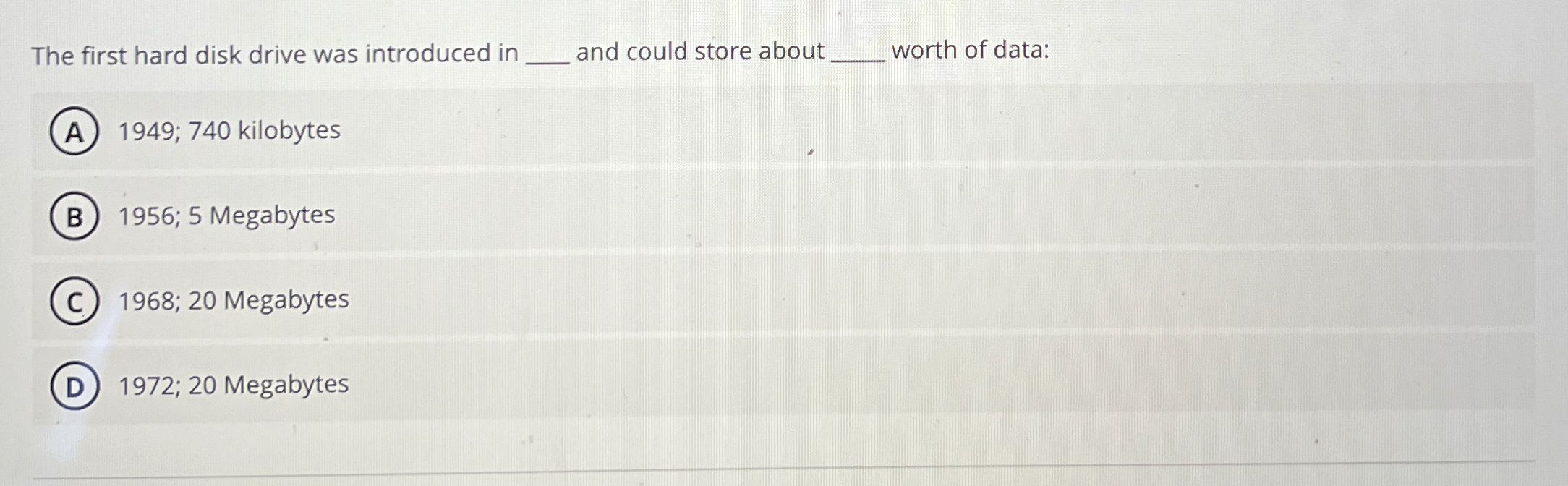 The first hard disk drive was introduced in q ,