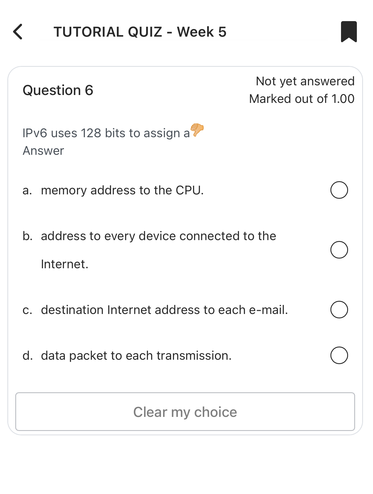 Question 6 Not yet answered Marked out of 1 . 0 0
