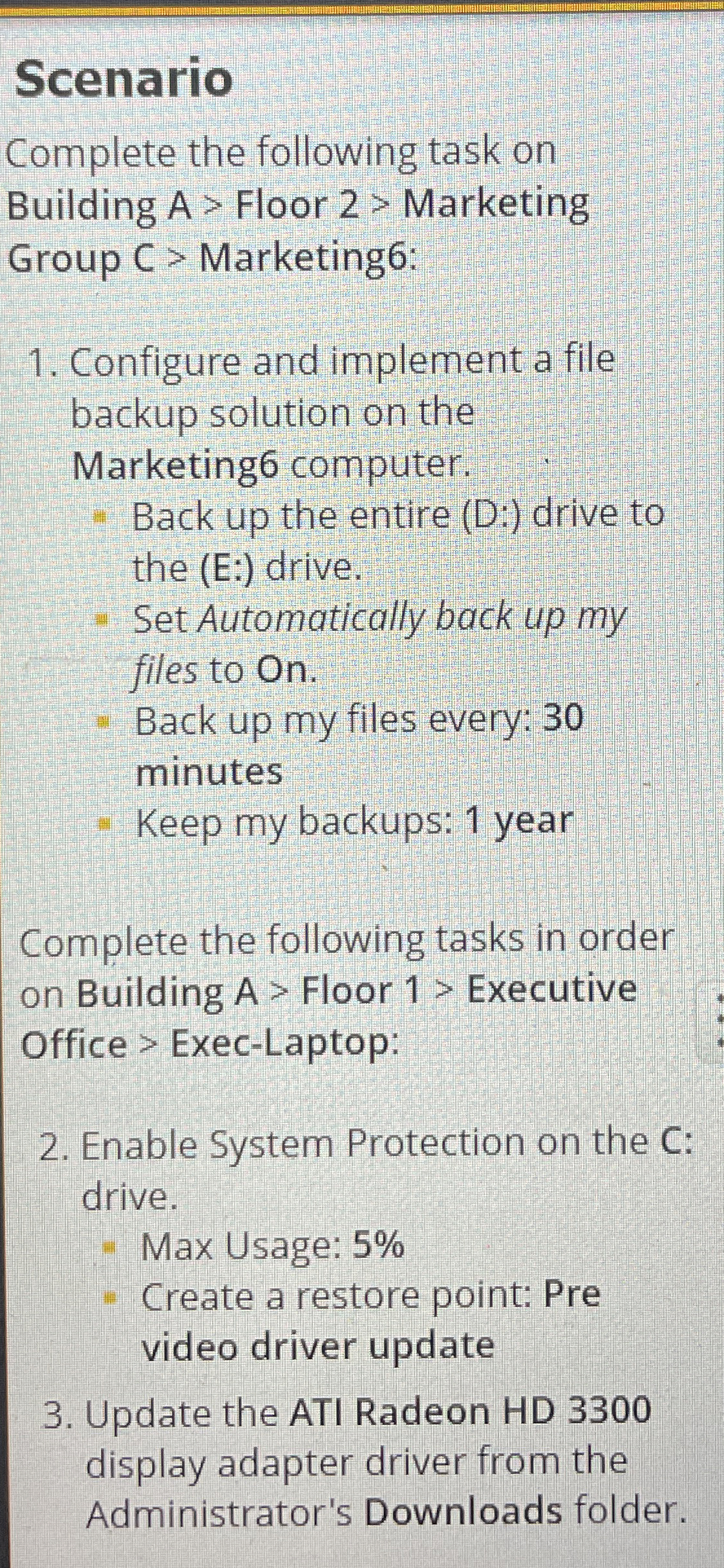 Scenario Complete the following task on Building