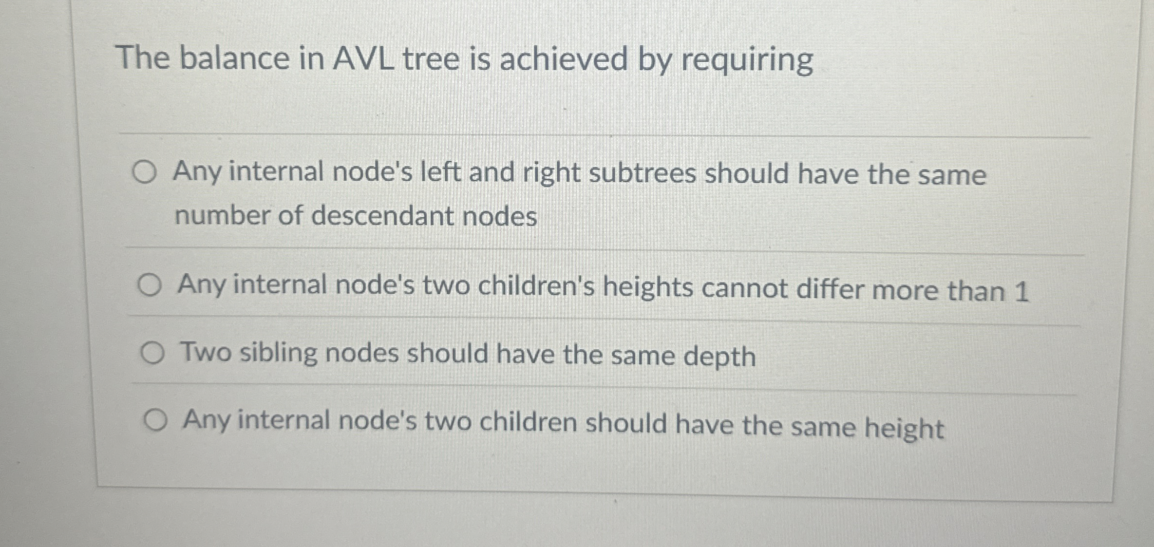 The balance in AVL tree is achieved by requiring
