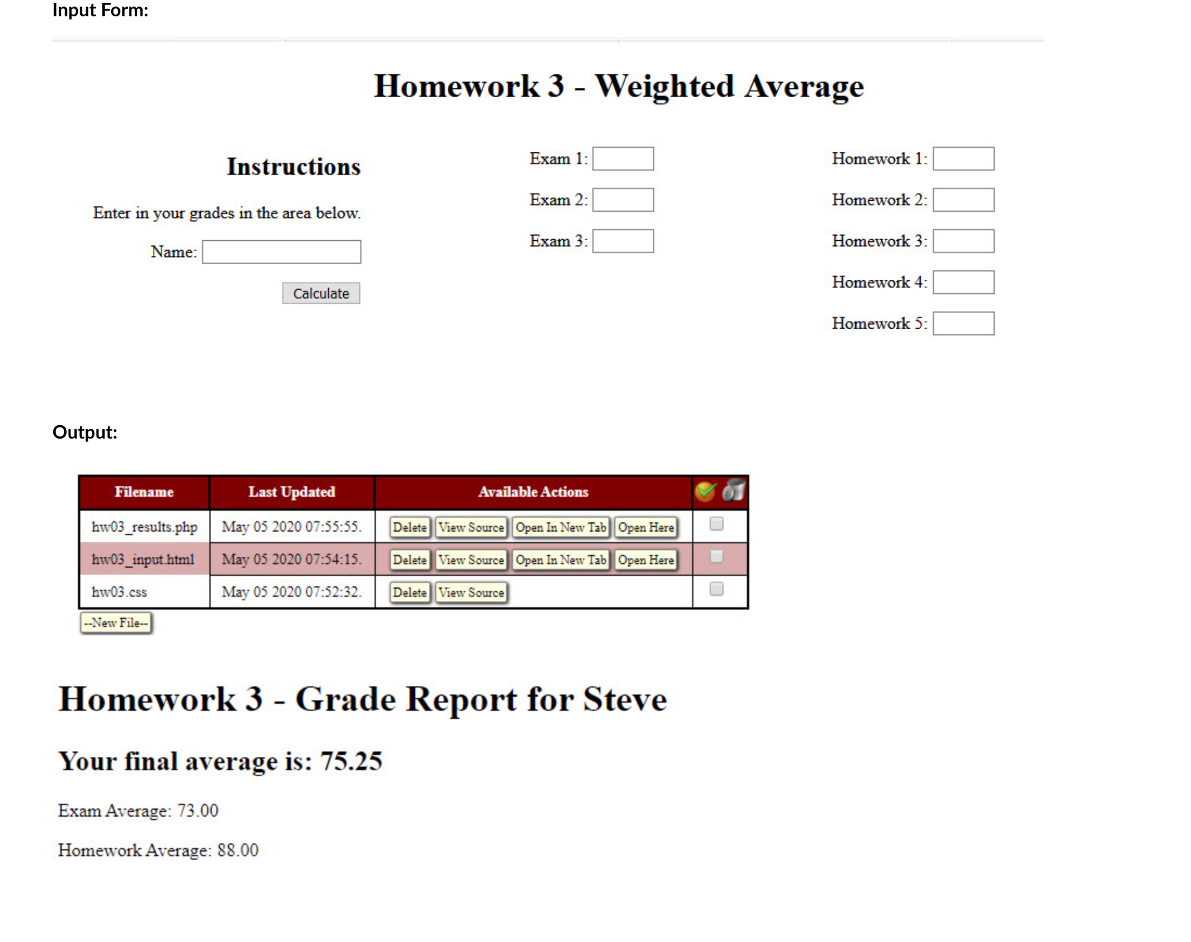 Homework 3 - Weighted Average Instructions Enter
