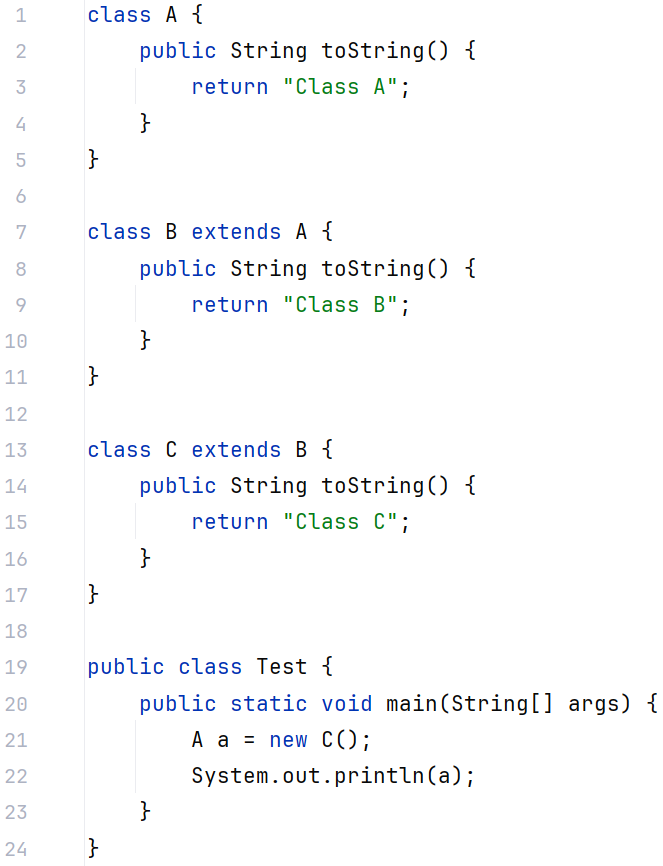 What will code output? class A { public String