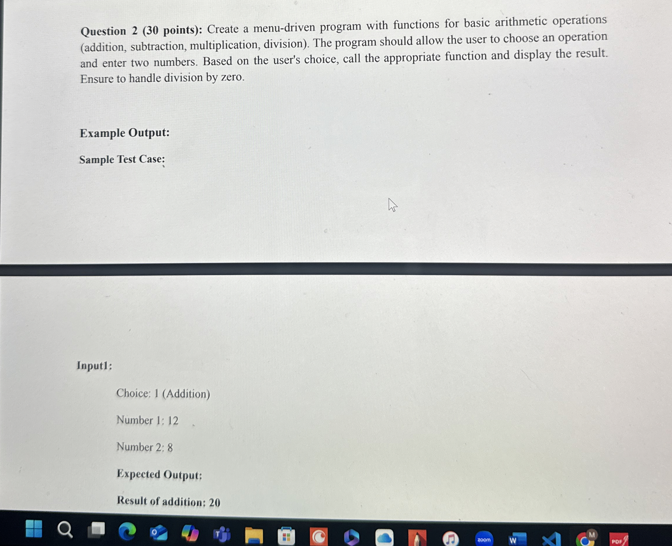 Question 2 ( 3 0 points ) : Create a menu -