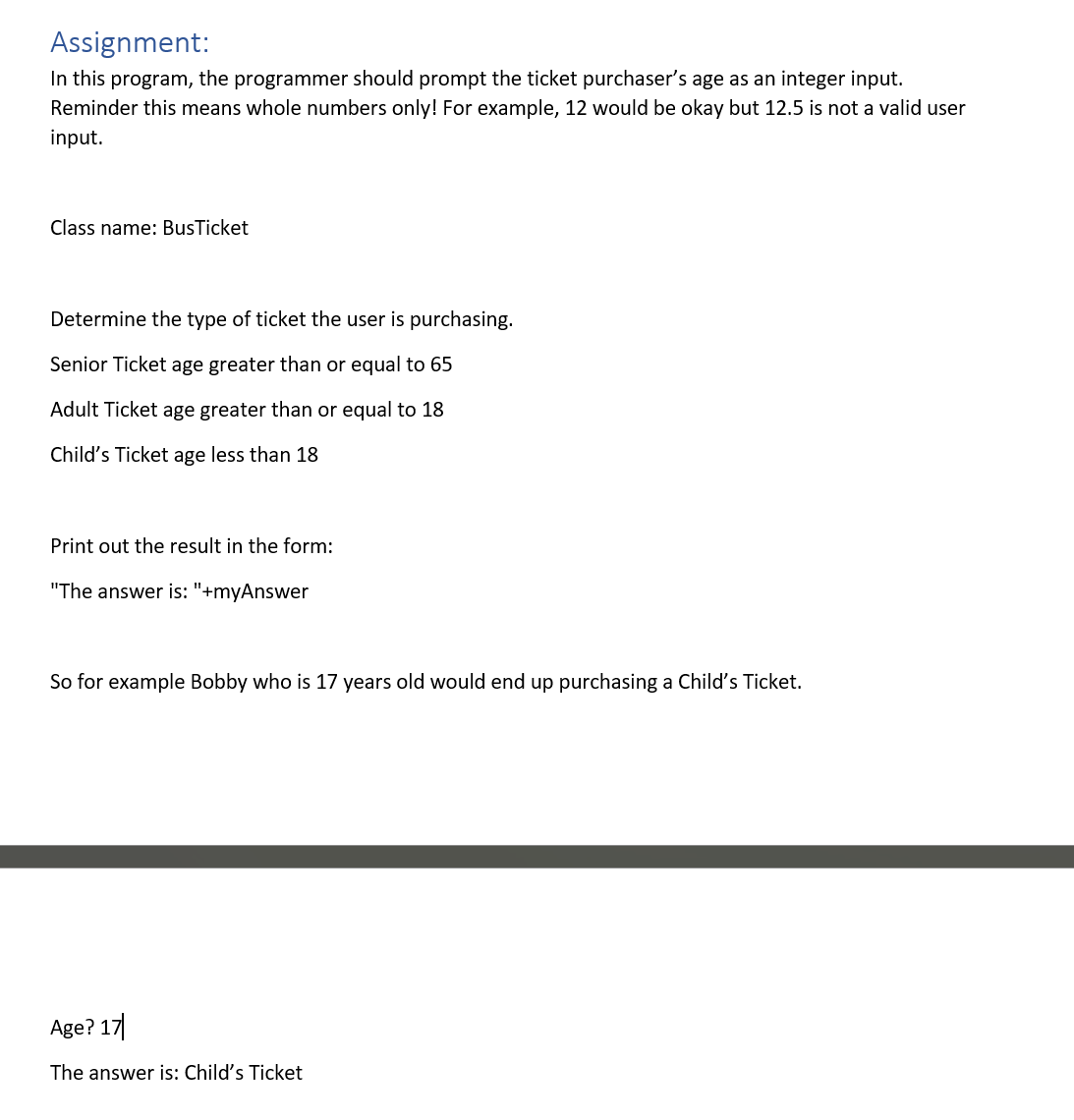 Bellow is what I've written so far... I ' m